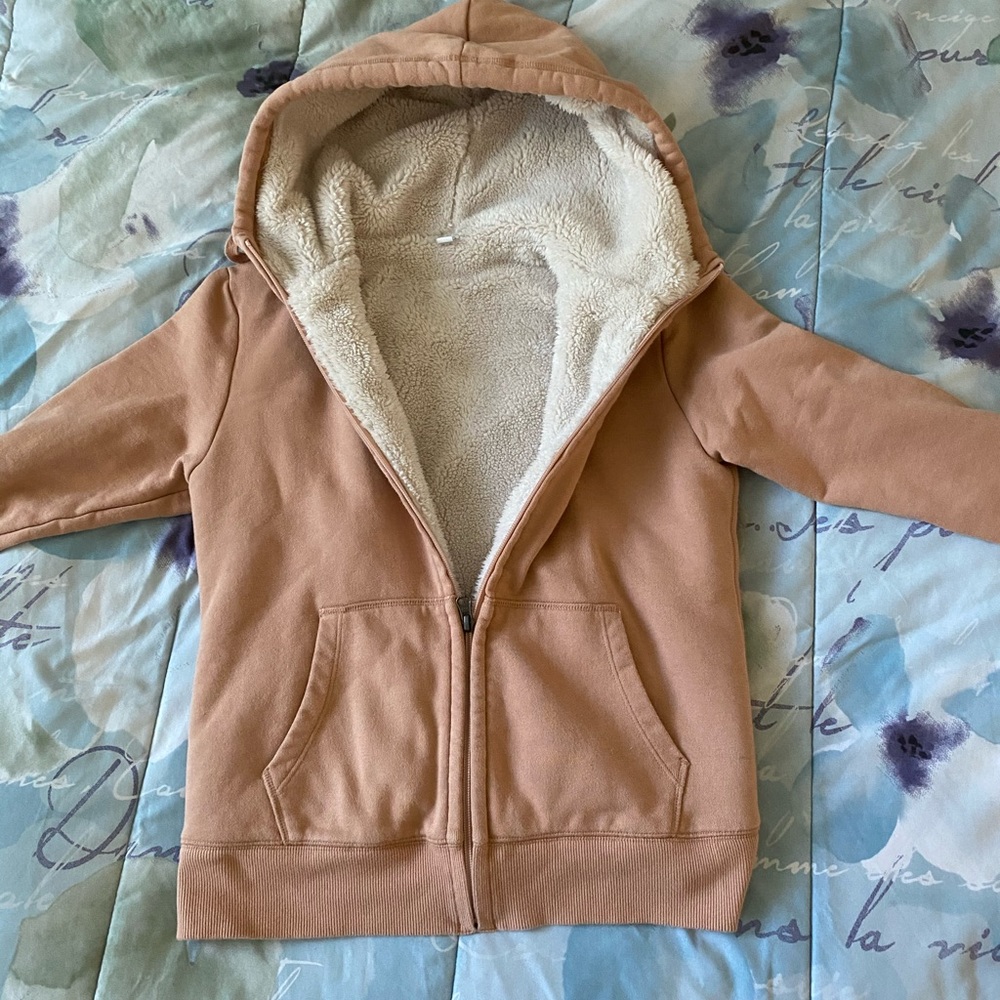 Uniqlo pink fur lined hoodie small sweatshirt